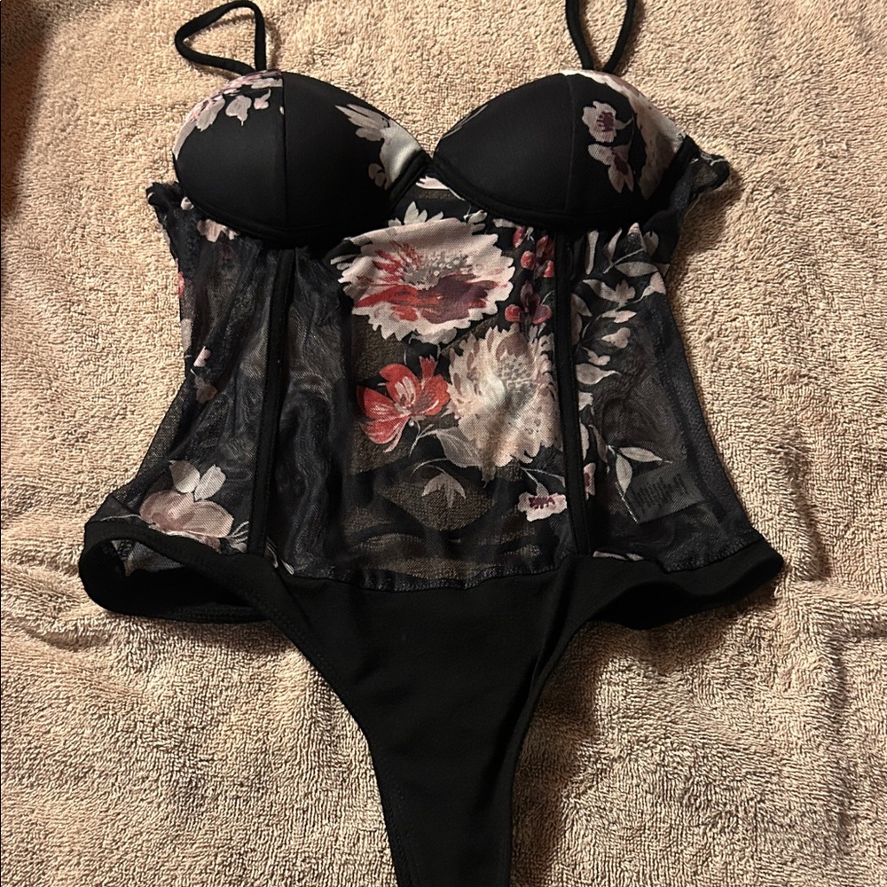 Floral Black Sheer Bodysuit